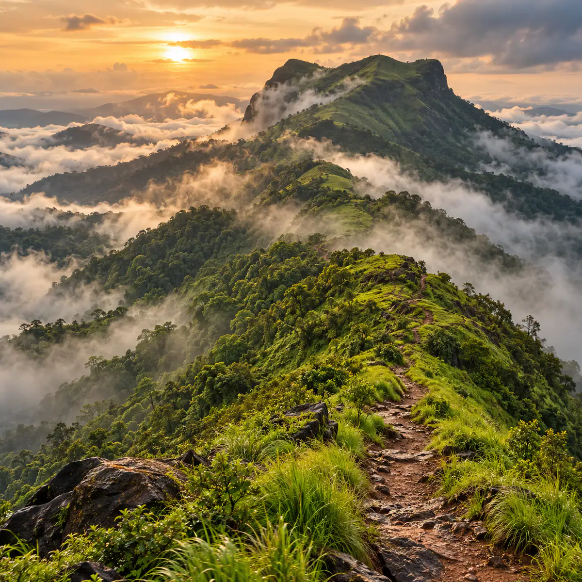 Hosanagara taluk, Shivamogga district — Kodachadri peak above the clouds
